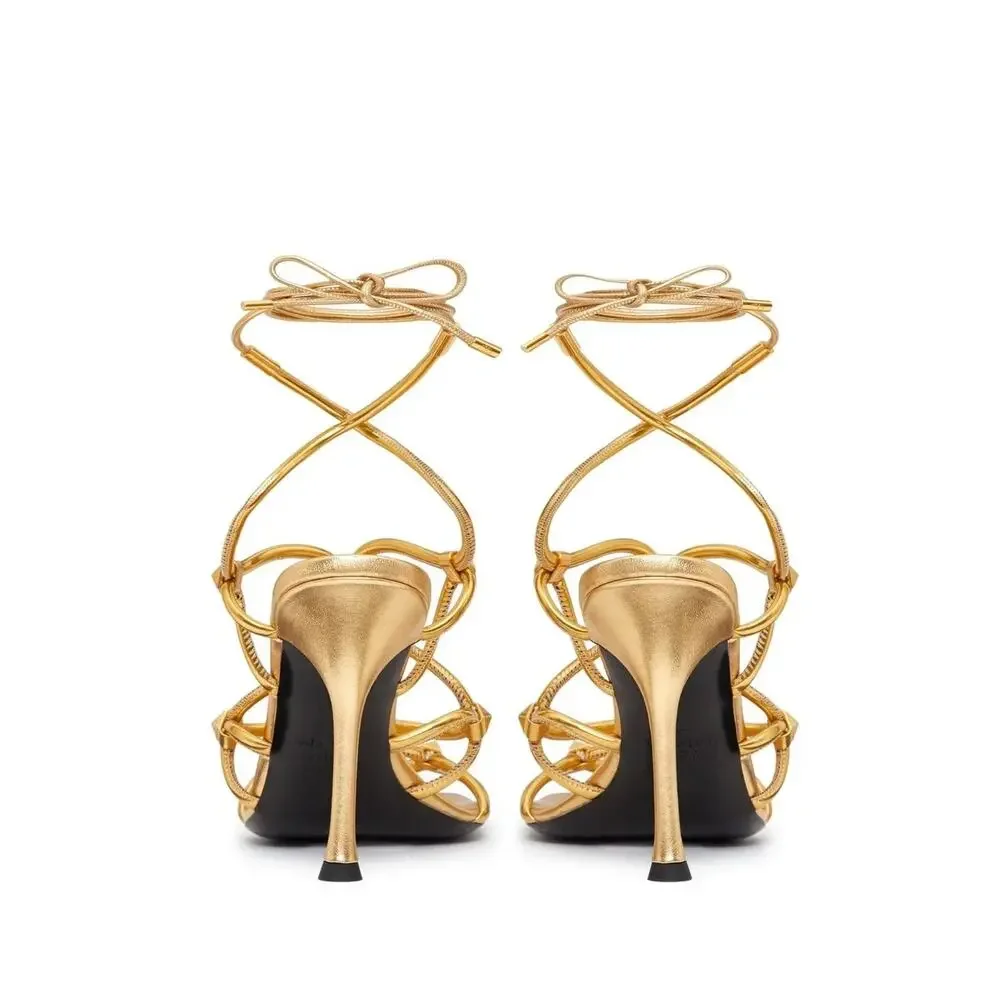 NIB Valentino Garavani Rockstud Net lace-up Heel Leather Sandals 40